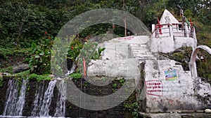 Ban Ganga Small Temple in Uttarkashi: Ganga Stream from a hill brought by Arjuna, Mahabharata Mythology. Indian Culture and