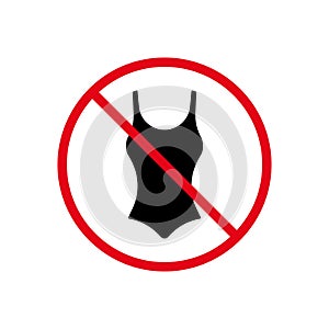 Ban Girl Summer Swimwear Black Silhouette Icon. Forbidden Pictogram. No Women One Piece Bikini Swimsuit Red Stop Circle