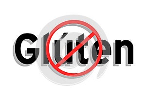 Ban on gluten, concept, portuguese, color, isolated.