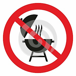 Ban grilling, vector symbol, sign, red circle frame