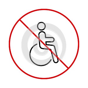 Ban Handicap Parking Zone Black Line Icon. Forbidden Handicapped Pictogram. No Allowed Wheelchair Sign. Prohibited