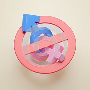 Ban for men and women. No entry for heterosexual couples. 3d render