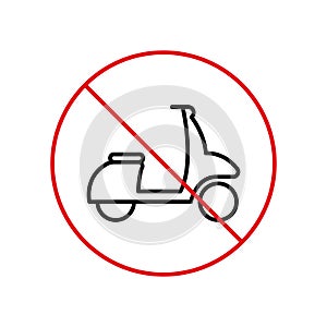 Ban Moped Delivery Zone Black Line Icon. Scooter Forbidden Outline Pictogram. Fast Motorcycle Red Stop Circle Symbol. No