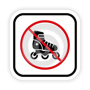Ban Rollerskate Black Silhouette Icon. Forbidden Roller Skate Pictogram. Sport Footwear Red Stop Circle Symbol. No