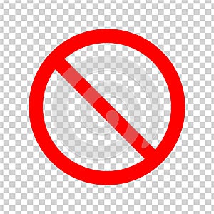 Ban Sign. Red icon on transparent background.