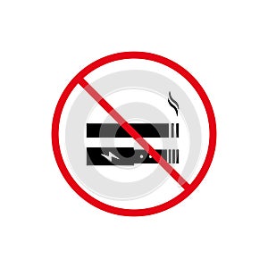 Ban Smoke Vape and Cigarette Black Silhouette Icon. No Smoking Nicotine and Electronic Cigarette Forbidden Pictogram