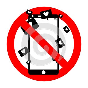 Ban social media and smartphone addiction symbol