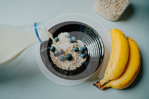 Banana bliss on a plate: A nutritious mix of milk, oats, and fresh fruit