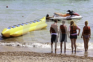 Holiday fun on banana boat