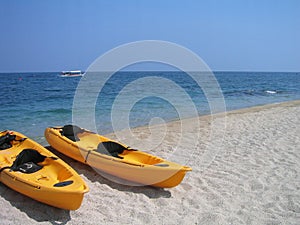 Banana boats by the shore