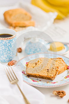 Banana bread on a beautiful breakfat scene