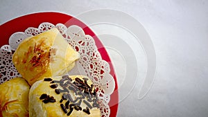 Banana bread (Bolen Pisang) with cheese topping and chocolate sprinkles -  White
