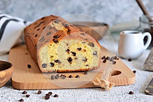 Banana bread with chocolate chips on the table