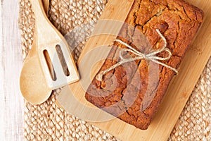 Banana Bread On Cutting Board From Above