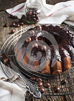 Banana cake with chocolate frosting