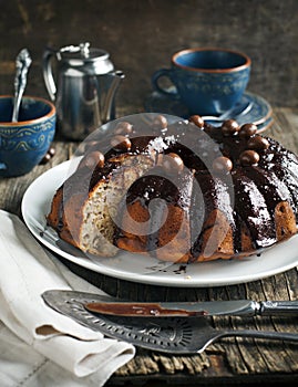 Banana cake with chocolate frosting