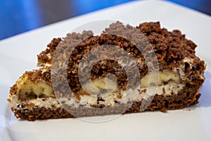 Banana cake with cottage cheese and chocolatte.