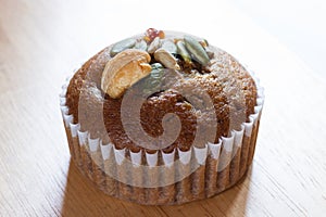 Banana cake on wooden table