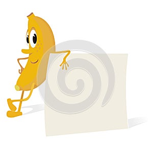 Banana Cartoon with Blanked Paper Sheet