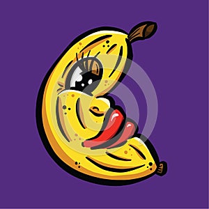 Banana Cartoon Character Icon Loco Design