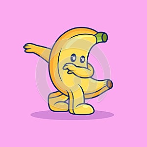 Banana Cartoon with Dub Pose. Fruit Vector Icon Illustration, Isolated on Premium Vector