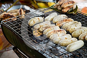Banana charcoal fire or preheat a gas grill
