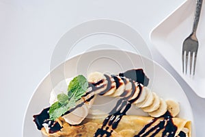 Banana cold crepe Japanese Desserts, Crepe with banana and chocolat