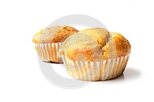 Banana cups cake on white background, sweet and desserts delicious bakery menu