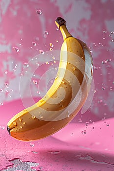 Banana with Droplets, Pink Gradient, AI Generated