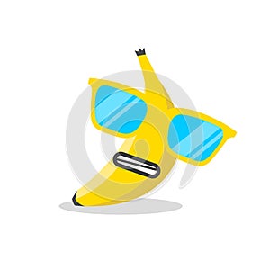 Banana face cartoon with emotion sunglasses