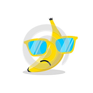 Banana face cartoon vector illustration with sunglasses