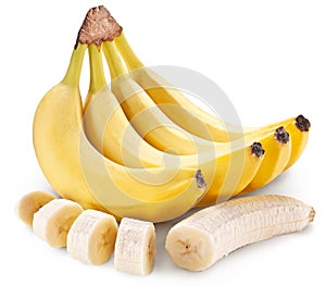 Banana fruit with banana pieces on a white background. photo