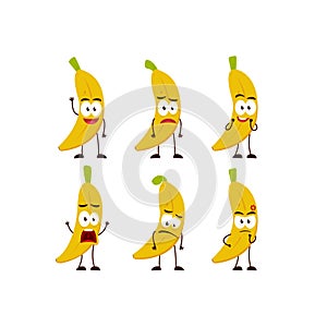 Banana fruit character cartoon mascot pose set humanized funny expression stye