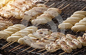 Banana grill with hot coal to making snack of Thai