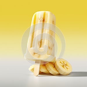 banana icelolly on yellow and gray gradient background photo