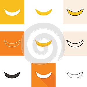 Banana icon set, flat design style. Vector illustration