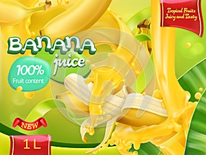 Banana juice. Sweet tropical fruits. 3d vector