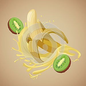 Banana and kiwi fruit splash