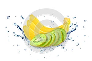 Banana and kiwi splash water