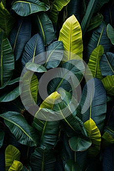 banana leaf background with green and yellow leaves