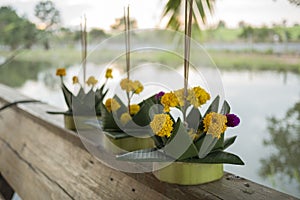 Banana leaf vessel for Loi Krathong Festival photo