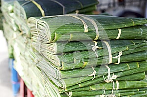 Banana leafes at a asian vegetable market