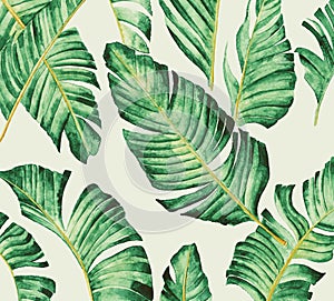 Banana leaves pattern in watercolor