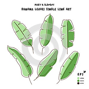 Banana leaves single line art ,vector design and element