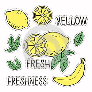 Set of lemons and bananas stickers