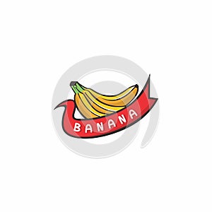 Banana Logo Icon With banner ribbon. Banna fruit icon