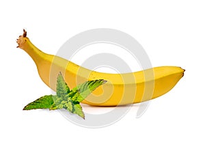 Banana and mint leaf isolated in white background