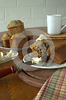 Banana Muffins for breakfast with hot chocolate.