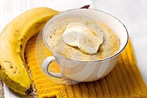 Banana mug cake prepared in microwave