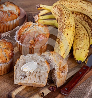 Banana Nut Muffin With bananas in Background